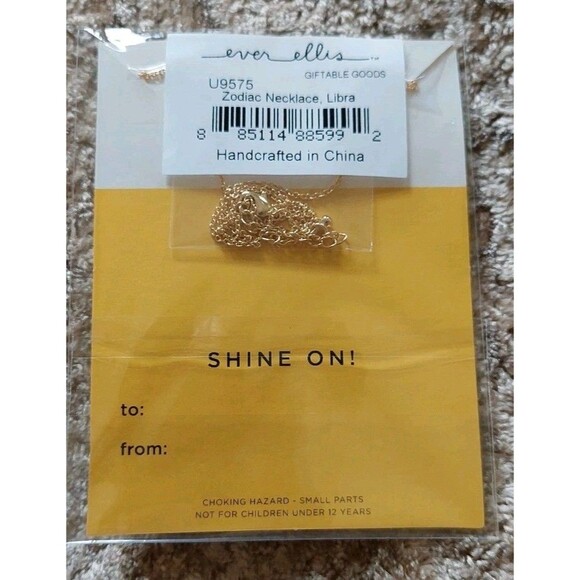 Libra Zodiac Bar Necklace 18K Gold Plated Ever Ellis 16" Sept 23 - October 22 - Picture 2 of 2